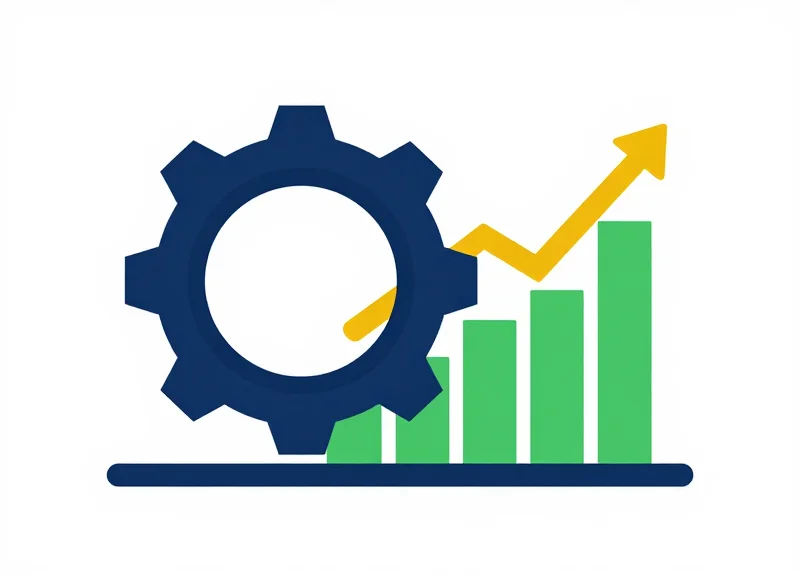 A conceptual illustration representing manufacturing efficiency and financial return on investment using a gear and upward arrow.