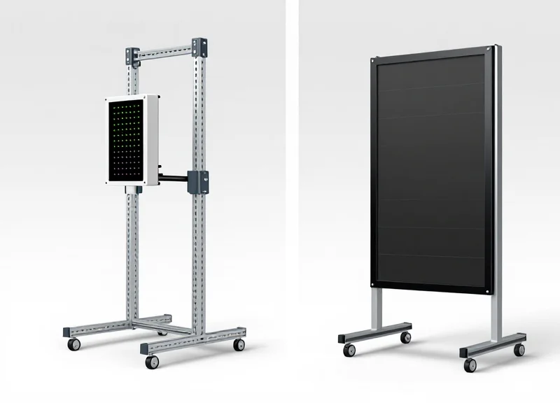 Side-by-side comparison of a pick-to-light module and an electronic shelf label