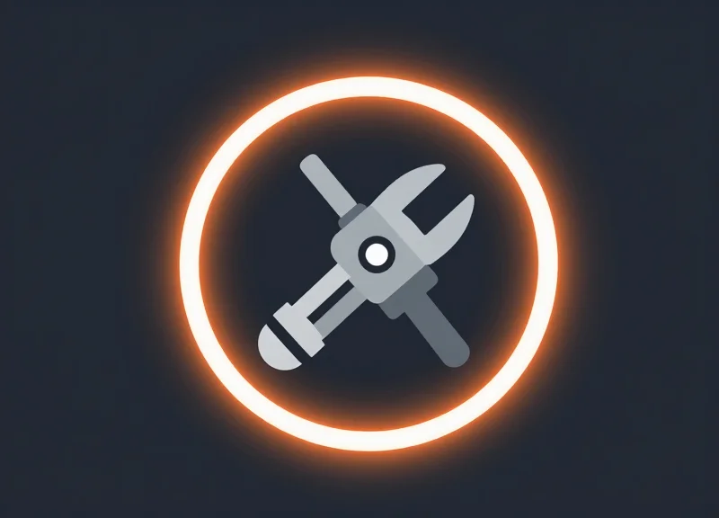 A flat vector illustration of an industrial tool with a glowing orange maintenance alert icon nearby.