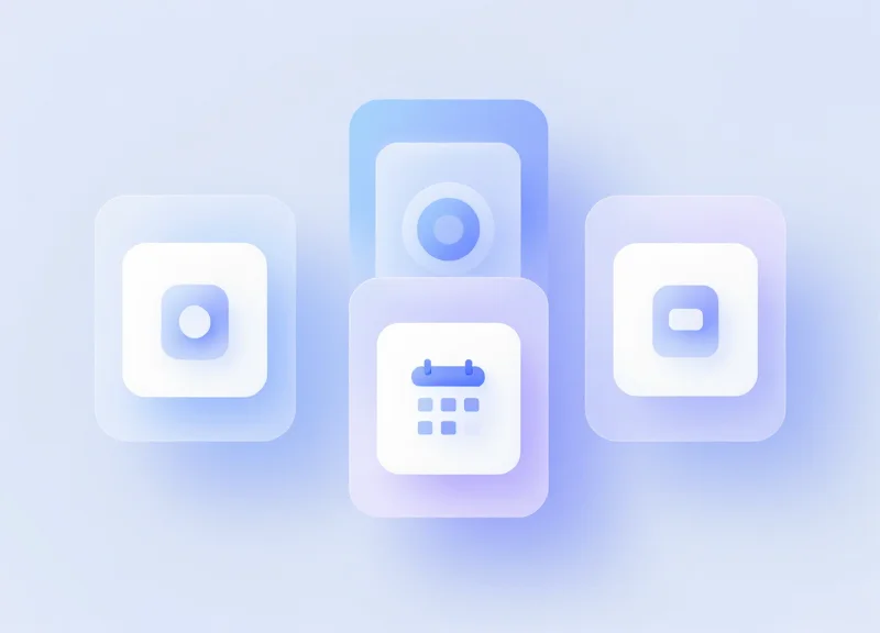 Abstract visualization of software integration showing connected digital interface cards representing calendar systems.