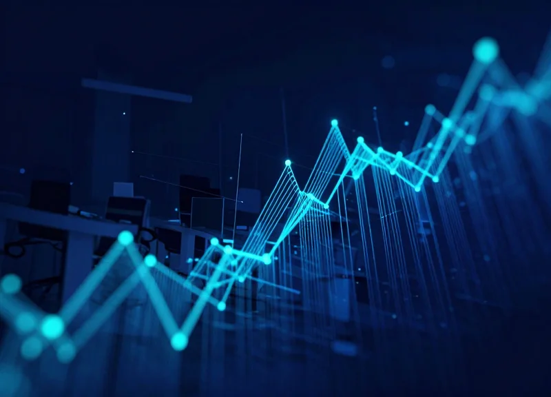 An abstract visualization of workspace utilization data with glowing nodes and light trails.