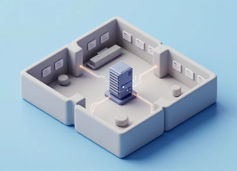 Isometric view of a museum floor plan showing ESL tag deployment points.