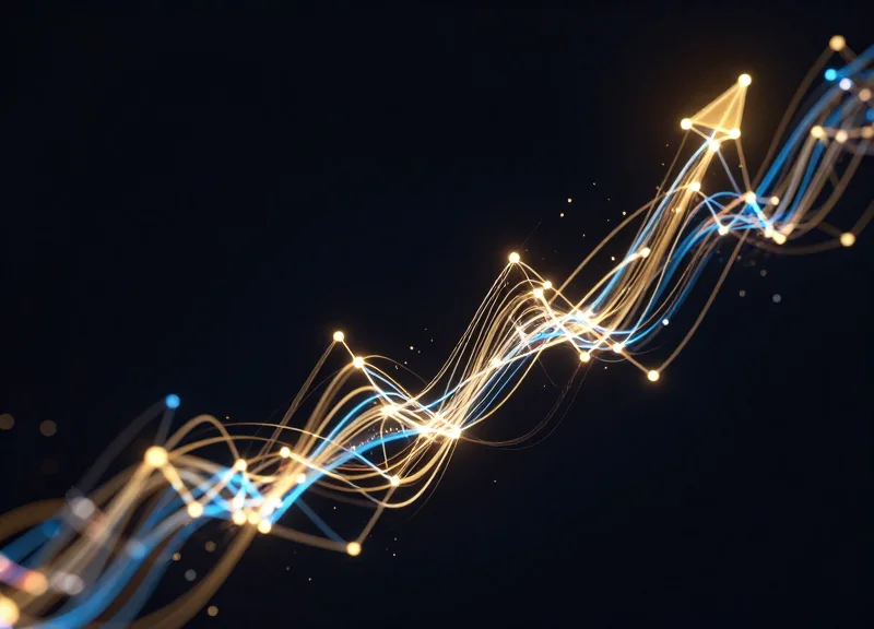 Abstract visualization of glowing light trails representing dynamic pricing and revenue growth