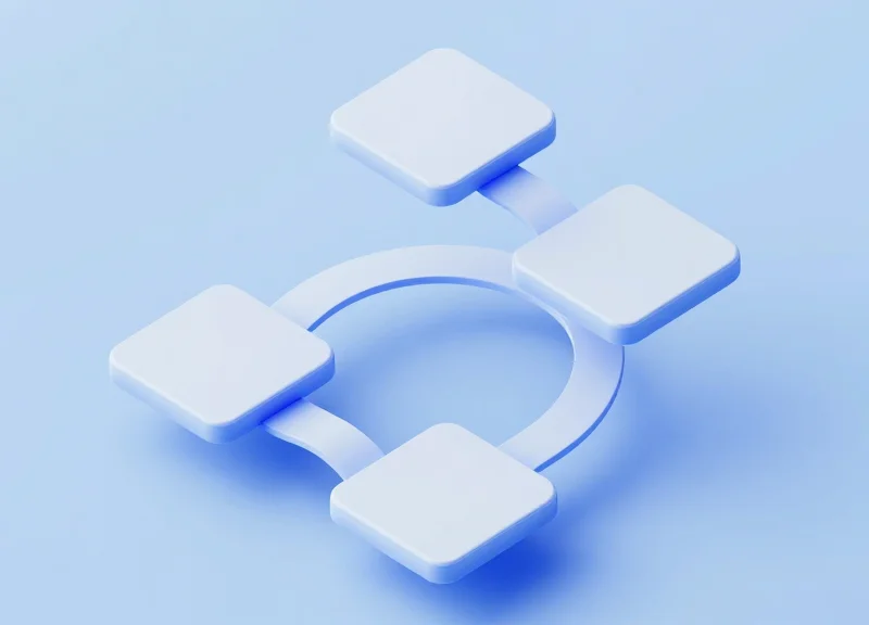 Isometric 3D workflow diagram showing steps of integration through floating tiered platforms and connecting paths.