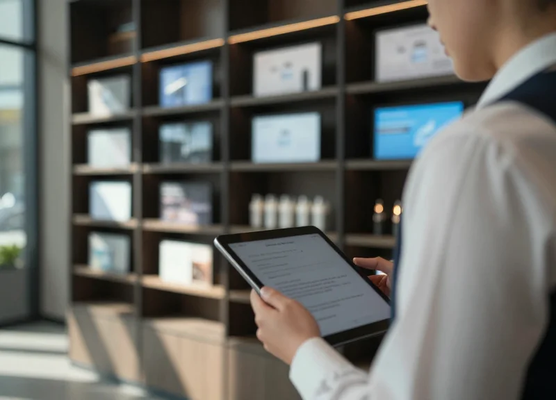 Modern commercial interior featuring subtle digital labels on shelves with soft lighting and a professional atmosphere.