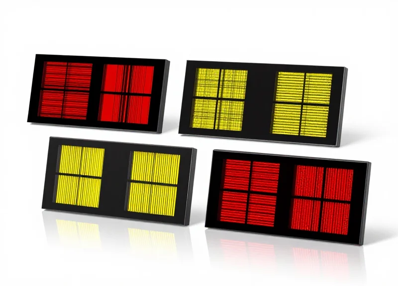 Group of three electronic shelf labels showing red, black, and yellow color accents.