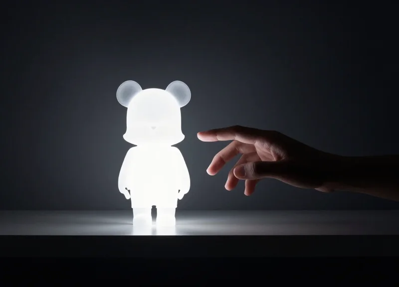 Surreal illustration of a hand reaching for a glowing collectible toy on a shelf, symbolizing the impulse buy desire.