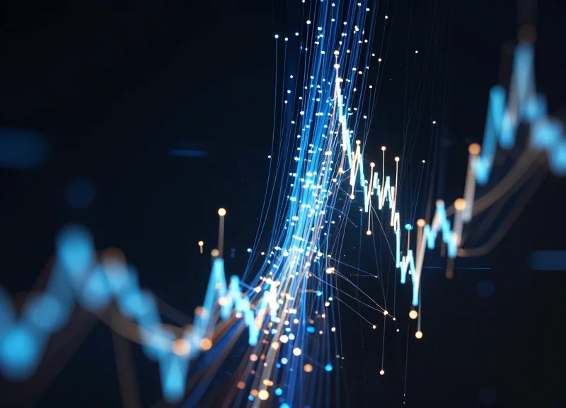 Abstract data visualization showing glowing pulses of light for dynamic pricing