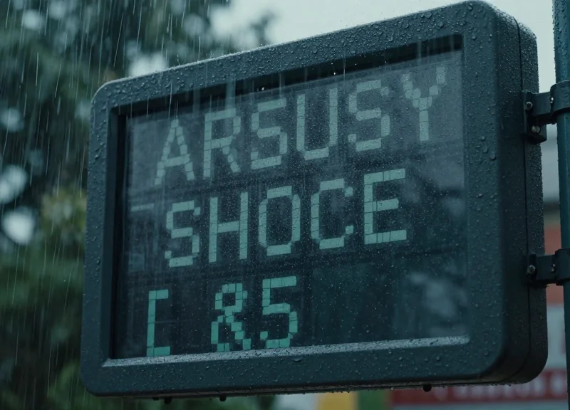 A rugged electronic shelf label being splashed with water in an outdoor setting