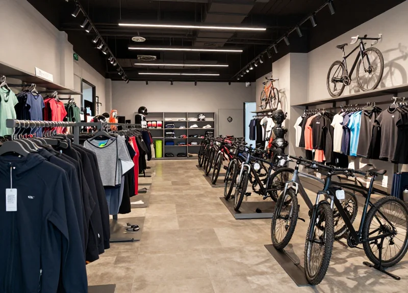 Interior of a high-end specialty sports retail store with modern equipment and gear.
