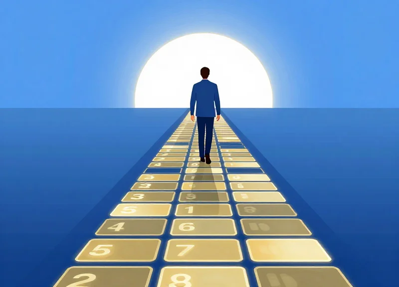 Flat vector illustration of a digital transformation journey toward success.