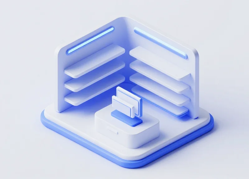 Isometric 3D view of modern electronic shelf labels in a retail environment.