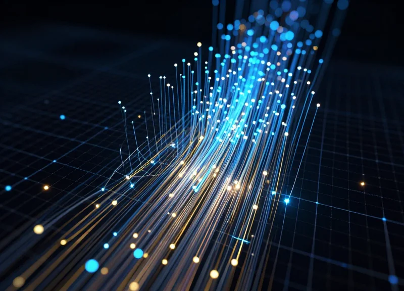 Abstract digital data streams and glowing nodes representing the 2026 technological tipping point in retail.