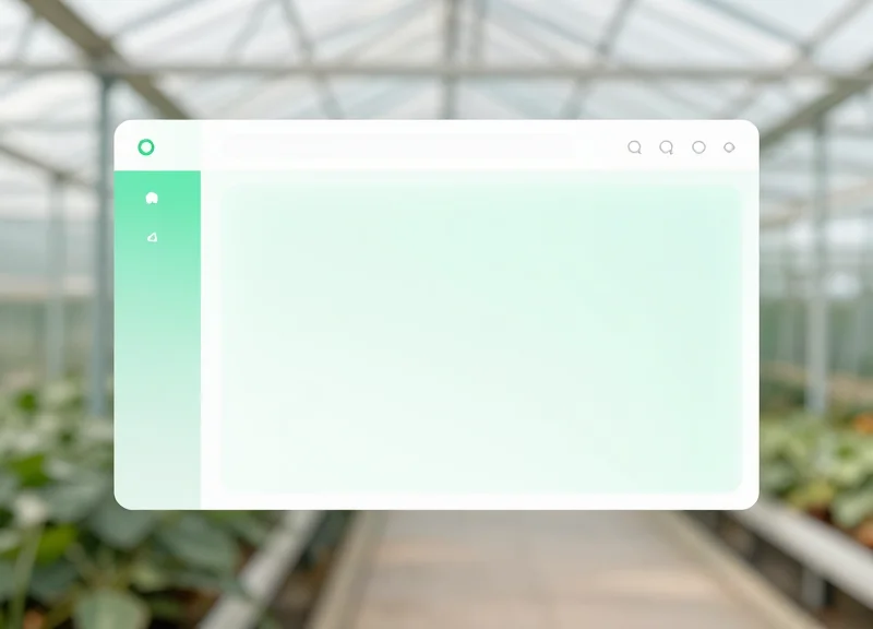 Conceptual software dashboard for garden inventory management with a glassmorphism effect.