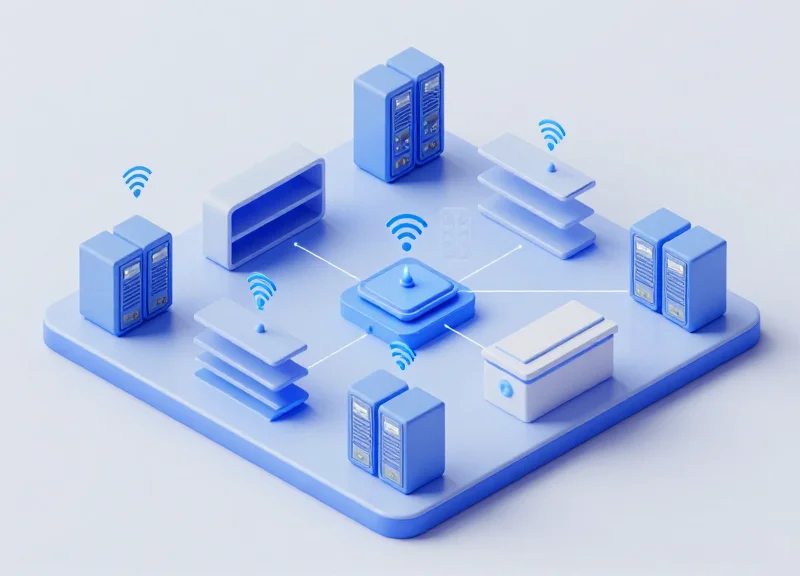 Isometric view of a boutique floor plan showing wireless network infrastructure.