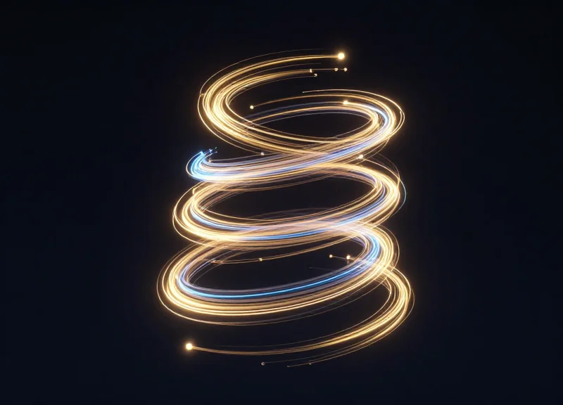 Abstract visualization of upward trending golden light trails representing high sales growth and data success.