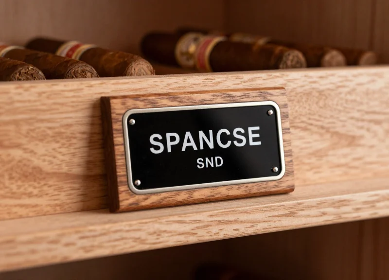 Electronic shelf labels seamlessly integrated into Spanish cedar wood humidor shelving