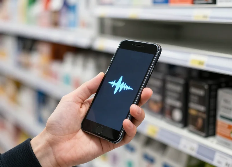 A customer using a smartphone to interact with an NFC-enabled electronic shelf label