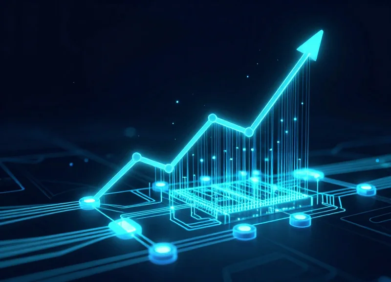 Abstract technology concept showing RFID tracking integration with flowing data streams.