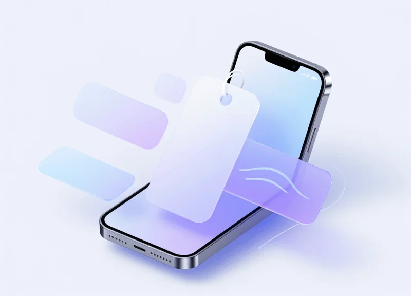 Abstract visualization of NFC technology connecting a smartphone to a retail shelf tag.
