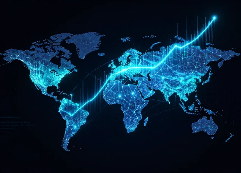 Futuristic global network map with glowing nodes representing centralized retail management.