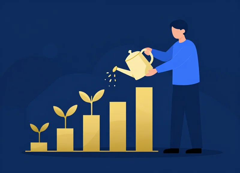 A minimalist flat vector illustration representing financial growth and efficiency in retail.