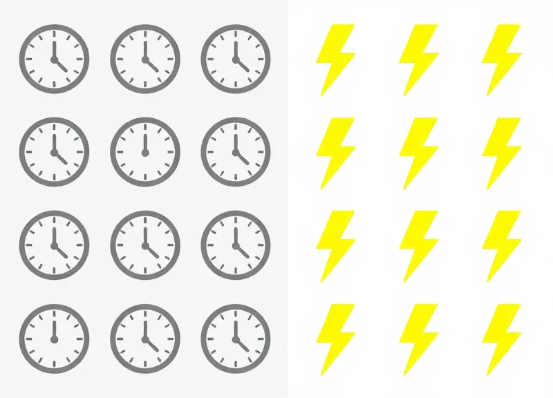 Split-screen visualization comparing slow sequential polling versus fast event-driven triggers.
