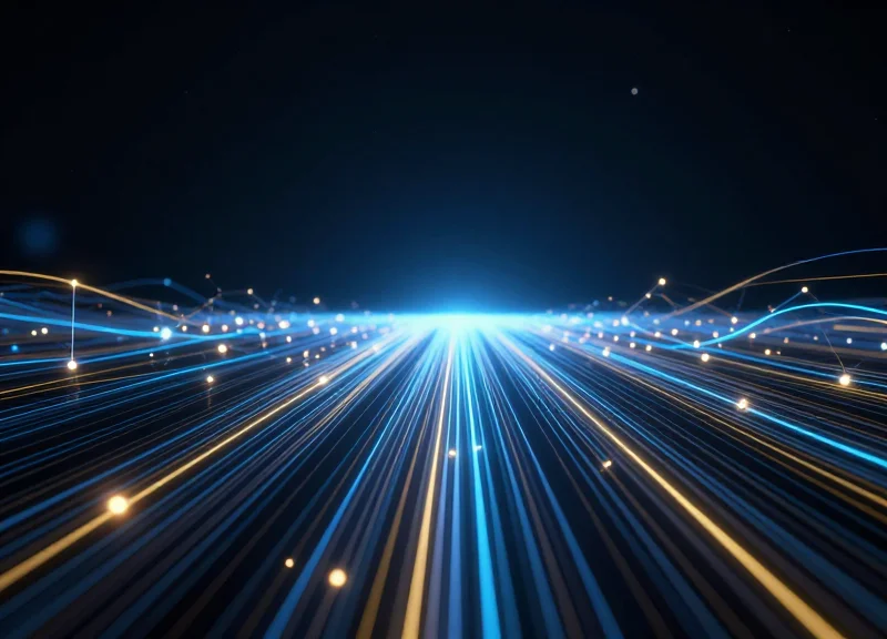 Abstract digital data streams and light trails symbolizing retail technology trends in 2026