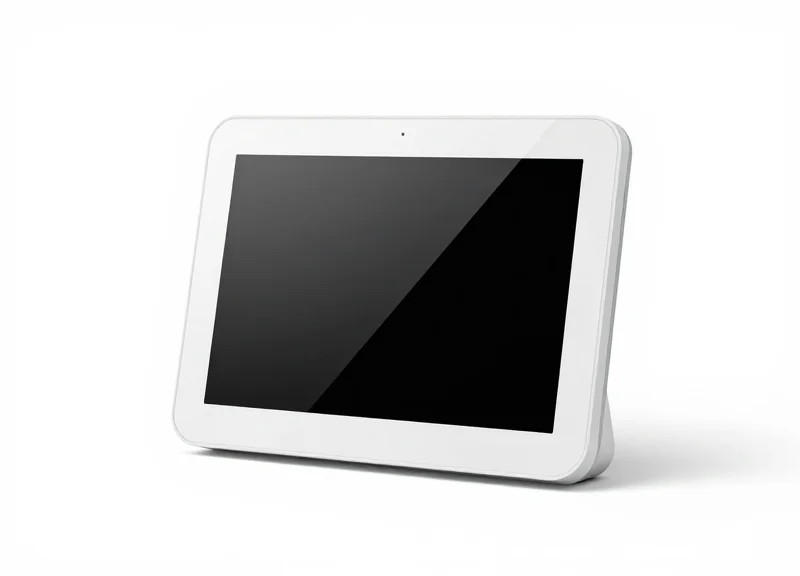Close-up of a 4.2-inch electronic shelf label on a pure white background