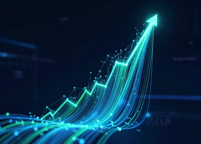Abstract digital visualization of efficiency and waste reduction with glowing data streams.