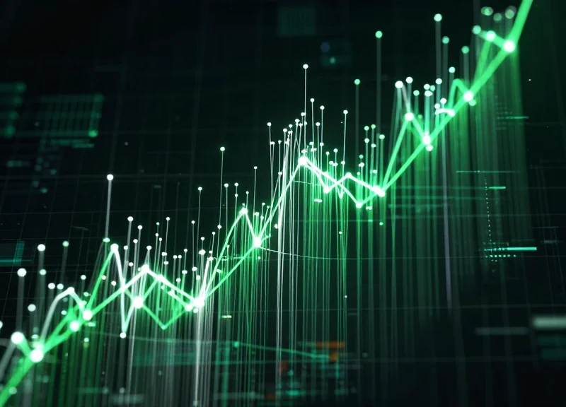Abstract digital representation of rising productivity and ROI in logistics.