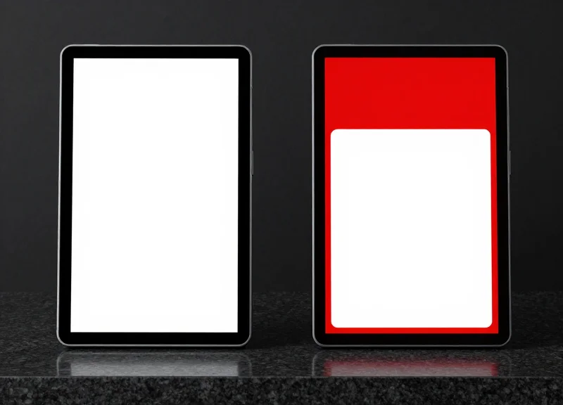Comparison between a high-contrast black and white ESL and a multi-color ESL side-by-side.