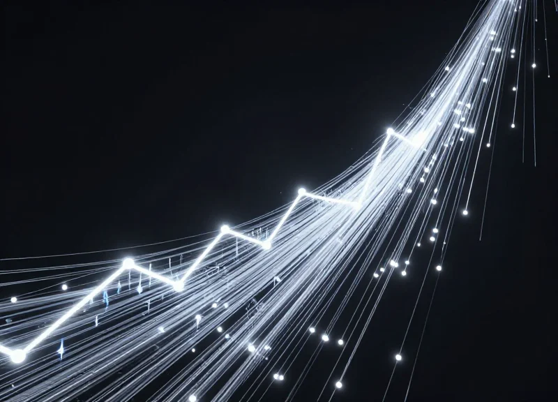 Abstract visualization of rising data streams representing economic growth and ROI.