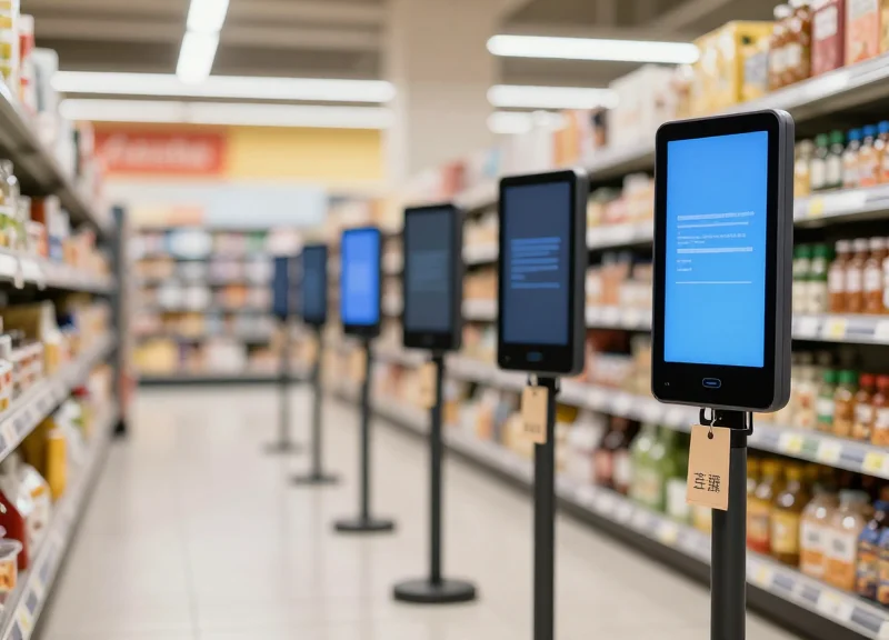 Evolution of shelf labels from paper to modern electronic displays in a retail setting