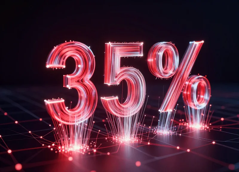 Abstract visualization of rising ROI metrics with glowing red and white light trails.