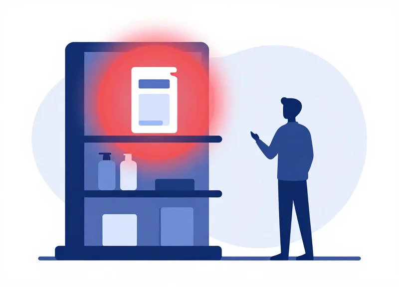 Conceptual illustration showing the psychological impact of red visual cues on a retail shelf to attract attention.