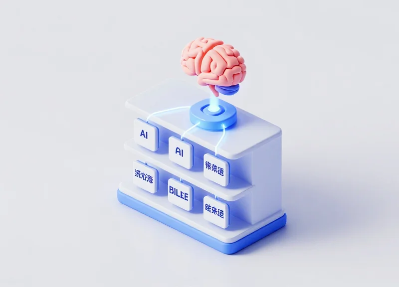 Isometric 3D model of an AI system managing dynamic pricing on electronic shelf labels.