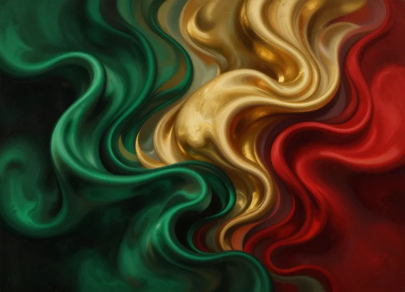 Abstract artistic representation of luxury colors like emerald, gold, and ruby influencing retail psychology.