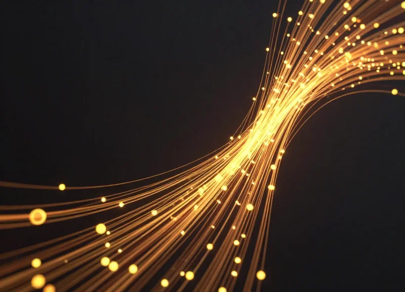Abstract data visualization showing upward trending light trails representing sales growth.