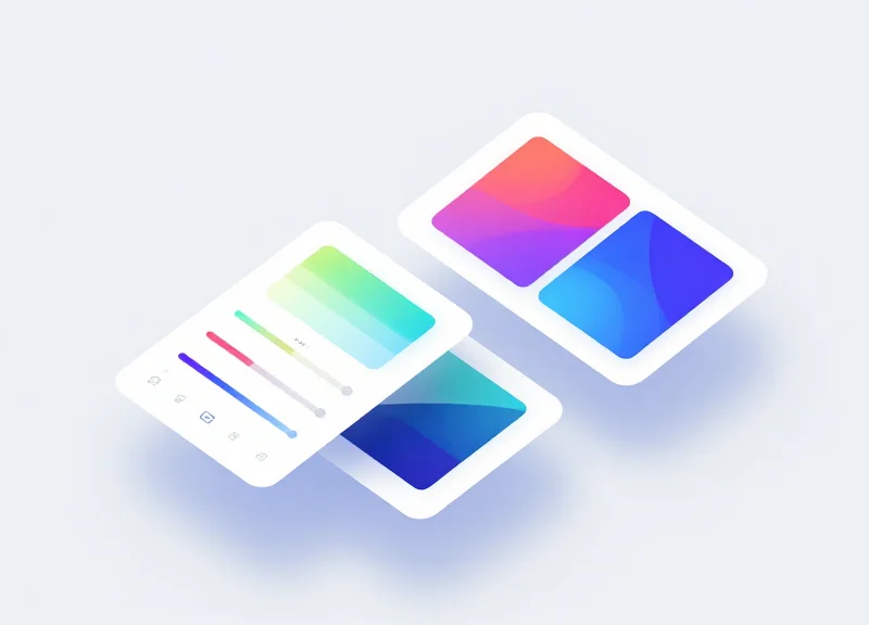 Abstract software interface showing color calibration tools and image asset optimization controls.