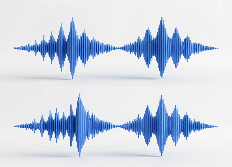 A side-by-side visual comparison of two different wireless frequency waves in a clean studio setting.