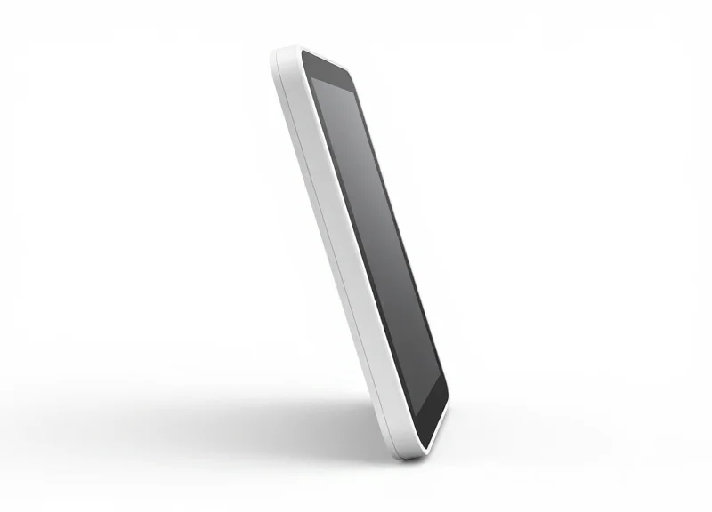Side profile view of an ultra-thin electronic shelf label showing its slim thickness under 5mm