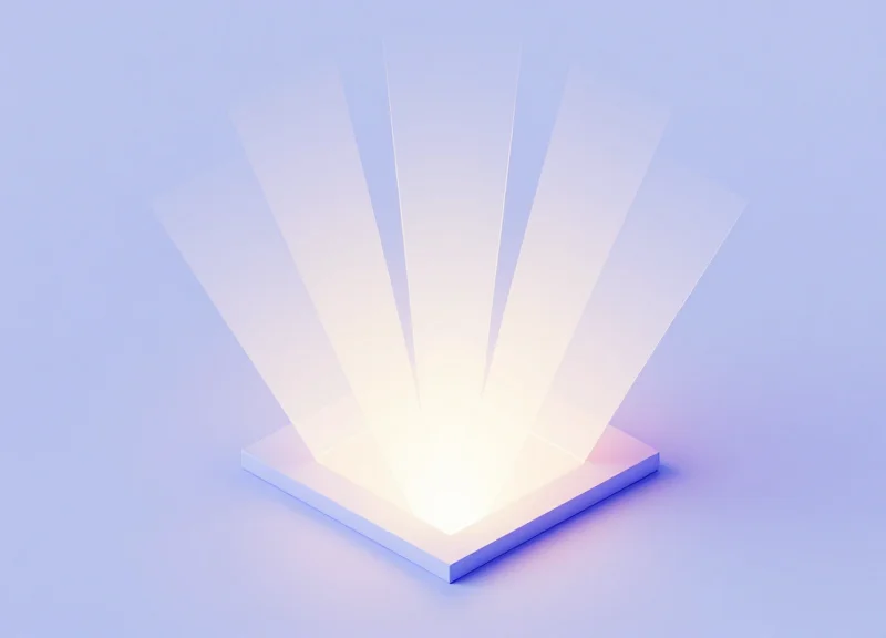 Isometric visualization of optical viewing angles and light emission from a thin screen.