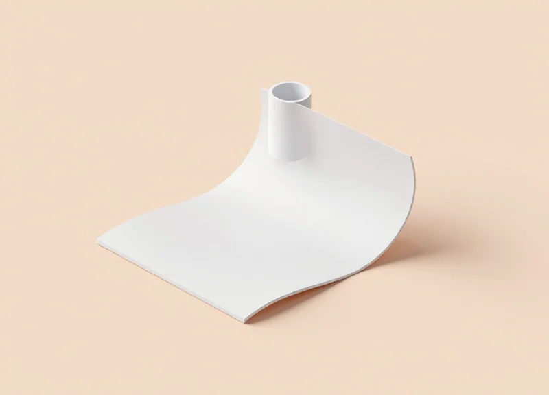 Isometric 3D view of a flexible screen bending around a 15mm radius cylinder.