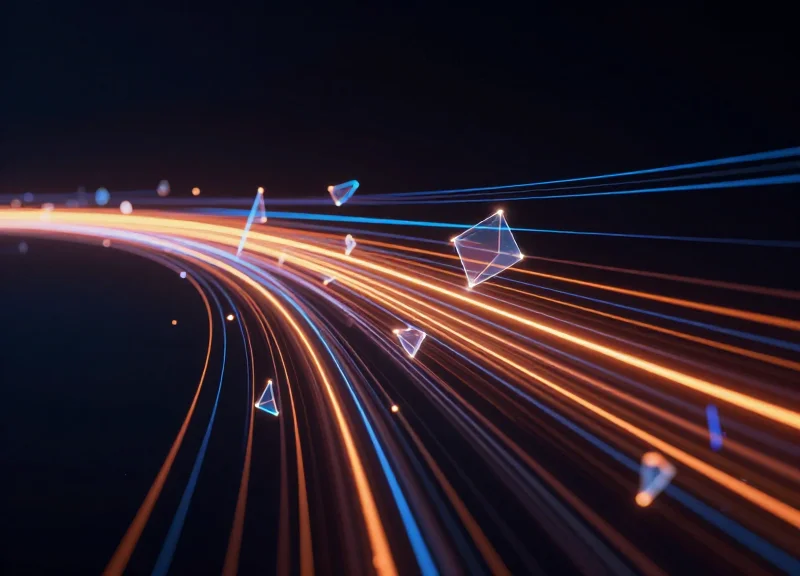 Abstract visualization of glowing data streams representing increased warehouse throughput