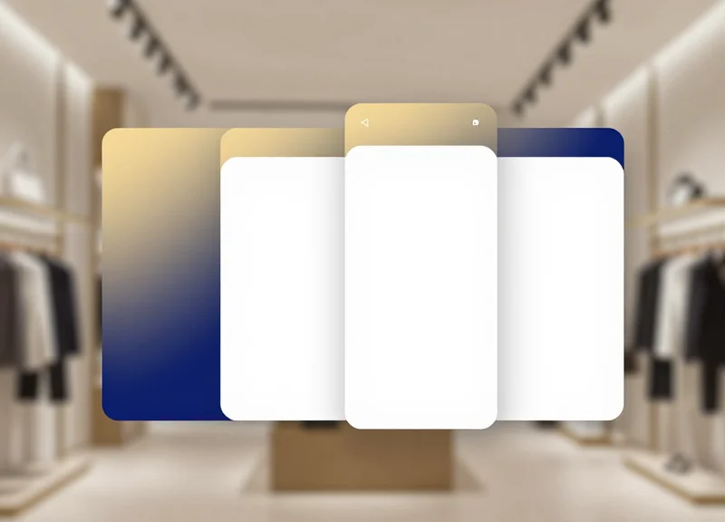 Conceptual retail management interface with glassmorphism style and soft gradients