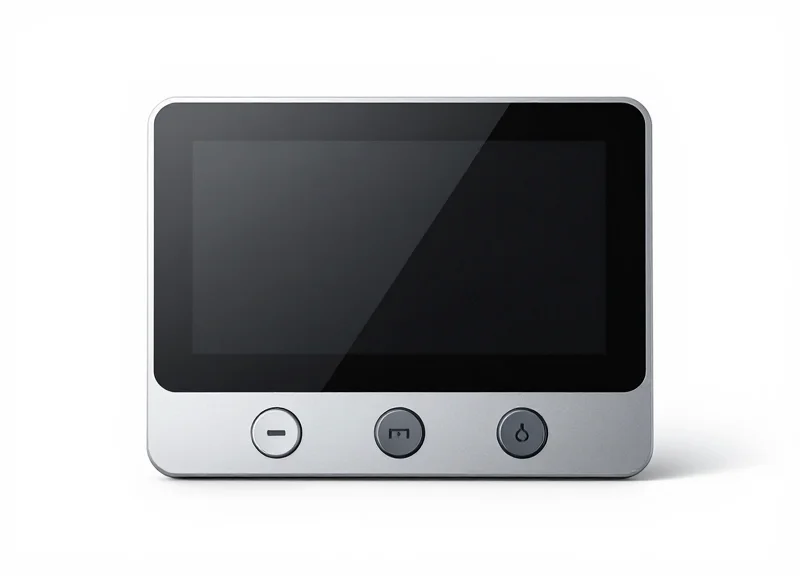 A sophisticated electronic shelf label with three distinct interactive buttons for workflow management.