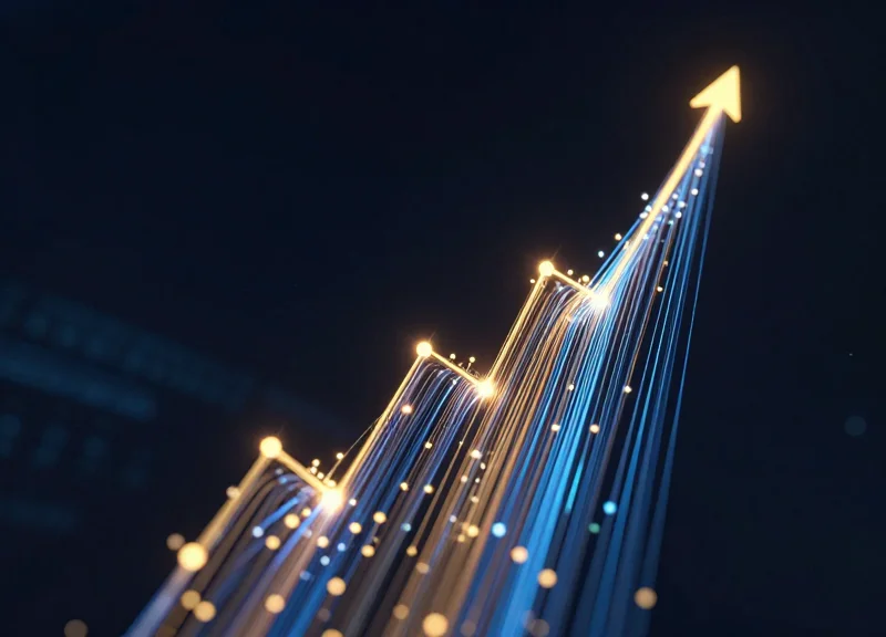 Abstract visualization of rising data curves representing ROI and efficiency