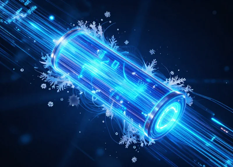 Abstract visualization of cold-resistant battery energy and technology.