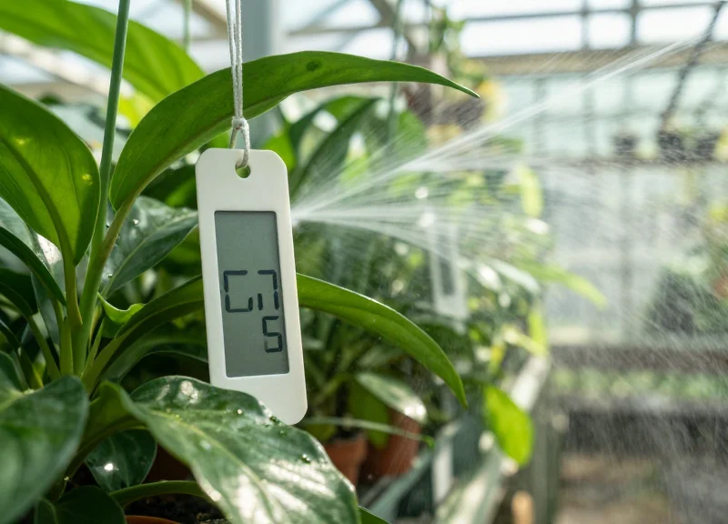 Electronic labels in a humid greenhouse environment with plants
